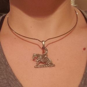 Reining horse with female rider silver necklace